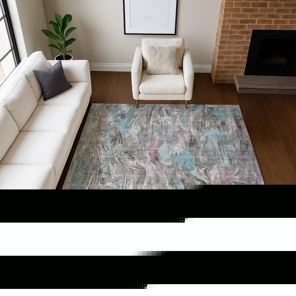 3' X 5' Taupe Teal Blue And Gray Abstract Washable Indoor Outdoor Area Rug — view 18