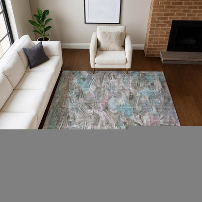 3' X 5' Taupe Teal Blue And Gray Abstract Washable Indoor Outdoor Area Rug HomeRoots