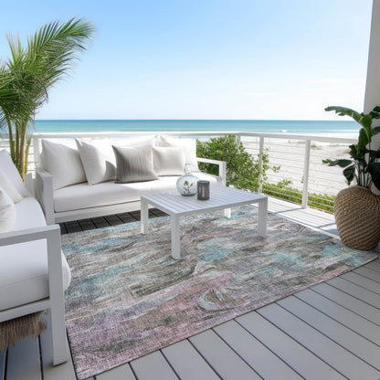 3' X 5' Taupe Teal Blue And Gray Abstract Washable Indoor Outdoor Area Rug HomeRoots