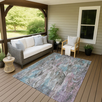3' X 5' Taupe Teal Blue And Gray Abstract Washable Indoor Outdoor Area Rug HomeRoots