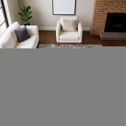 3' X 5' Taupe Teal Blue And Gray Abstract Washable Indoor Outdoor Area Rug HomeRoots