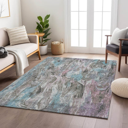 3' X 5' Taupe Teal Blue And Gray Abstract Washable Indoor Outdoor Area Rug HomeRoots