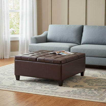 36" Umber And Espresso Faux Leather Tufted Ottoman With Storage HomeRoots