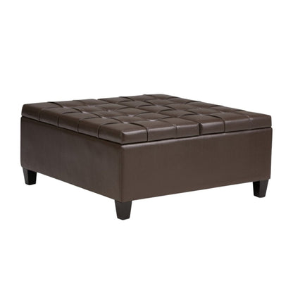 36" Umber And Espresso Faux Leather Tufted Ottoman With Storage HomeRoots