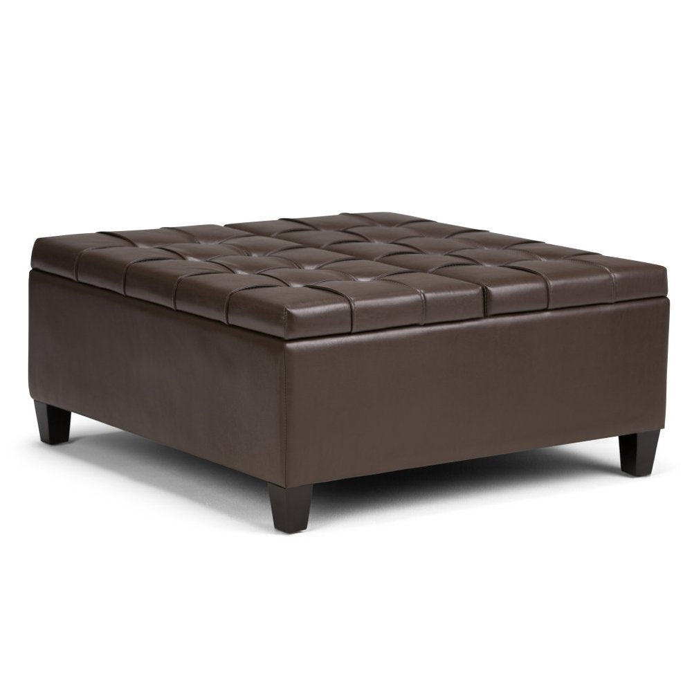 36" Chocolate And Espresso Faux Leather Tufted Ottoman With Storage — view 1