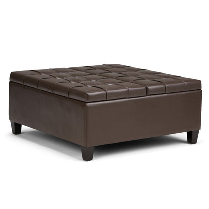 36" Chocolate And Espresso Faux Leather Tufted Ottoman With Storage