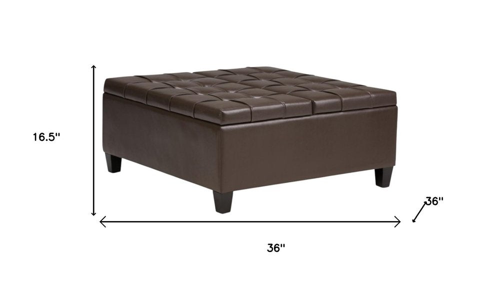36" Umber And Espresso Faux Leather Tufted Ottoman With Storage HomeRoots