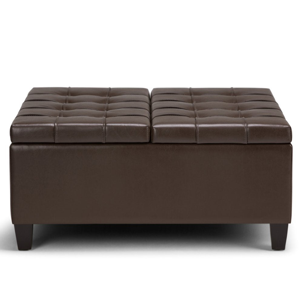 36" Umber And Espresso Faux Leather Tufted Ottoman With Storage HomeRoots