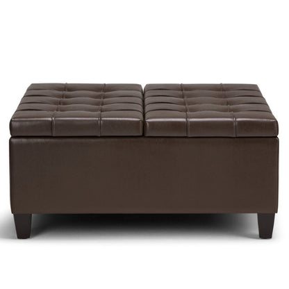 36" Umber And Espresso Faux Leather Tufted Ottoman With Storage HomeRoots