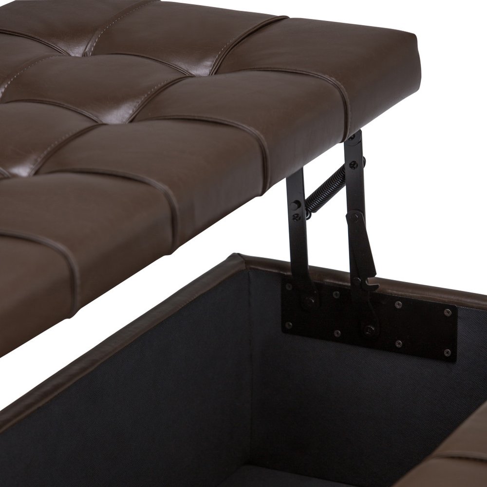 36" Umber And Espresso Faux Leather Tufted Ottoman With Storage HomeRoots