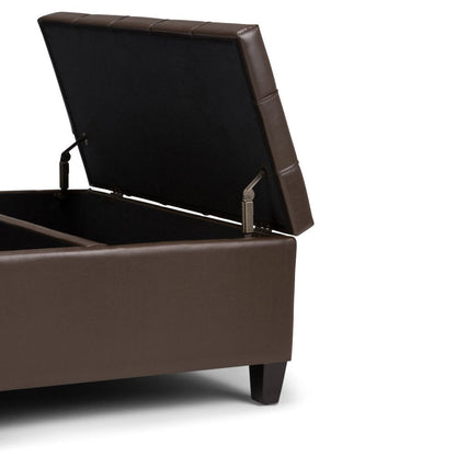 36" Umber And Espresso Faux Leather Tufted Ottoman With Storage HomeRoots