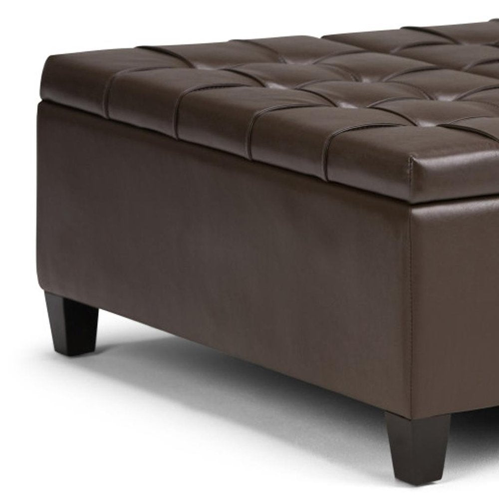 36" Umber And Espresso Faux Leather Tufted Ottoman With Storage — view 6