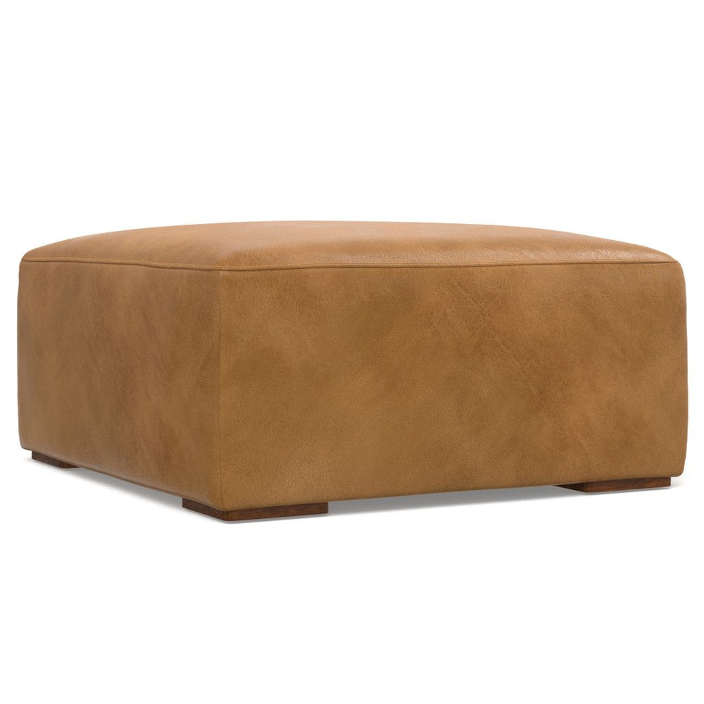 34" Sienna and Brown Leather Ottoman — view 1