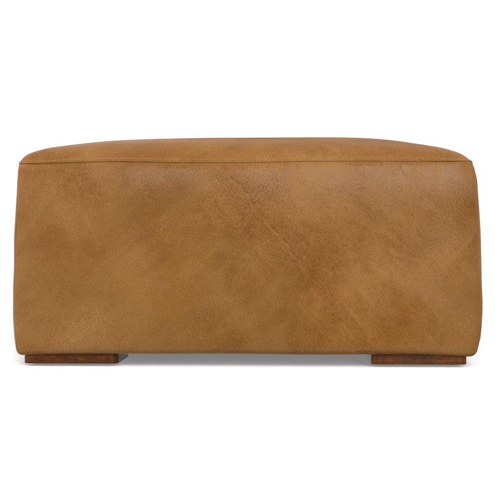 34" Sienna and Brown Leather Ottoman — view 2