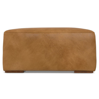 34" Sienna and Brown Leather Ottoman HomeRoots
