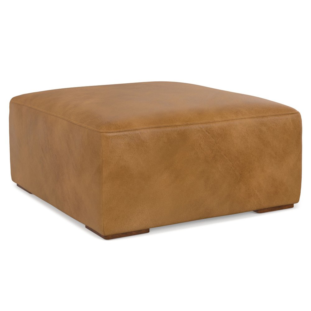 34" Sienna and Brown Leather Ottoman — view 3