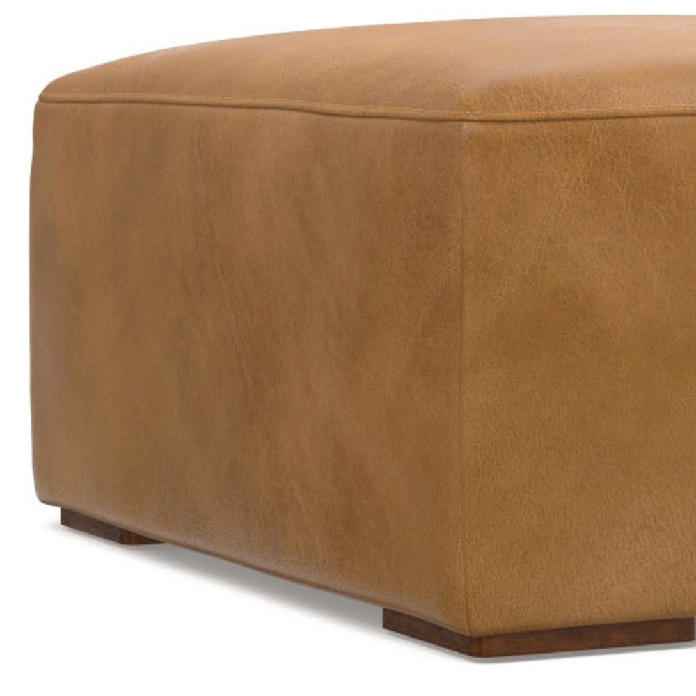 34" Sienna and Brown Leather Ottoman HomeRoots