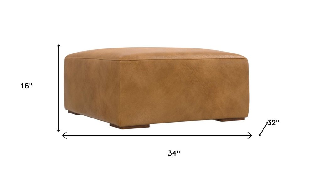 34" Sienna and Brown Leather Ottoman — view 10