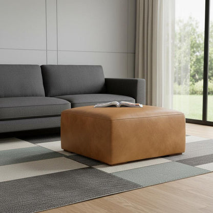 34" Sienna and Brown Leather Ottoman HomeRoots