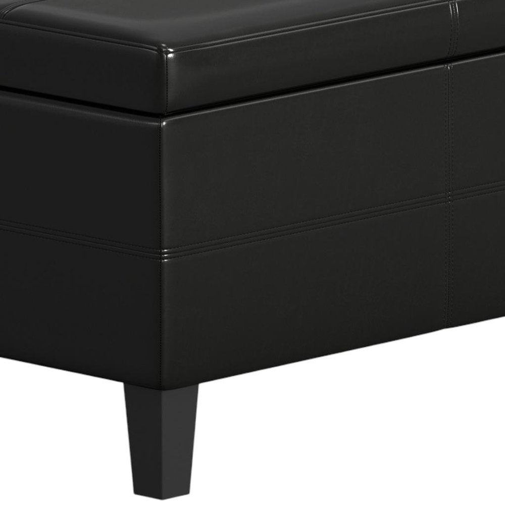 48" Black And Dark Brown Faux Leather And Solid Wood Upholstered Storage Bench With Flip Top HomeRoots