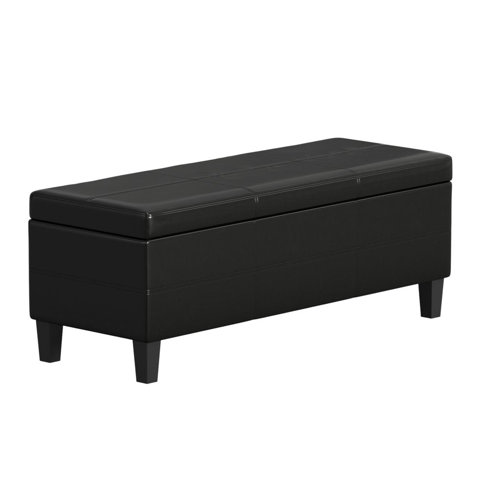 48" Black And Dark Brown Faux Leather And Solid Wood Upholstered Storage Bench With Flip Top HomeRoots