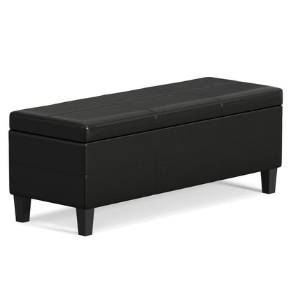 48" Black And Dark Brown Faux Leather And Solid Wood Upholstered Storage Bench With Flip Top HomeRoots