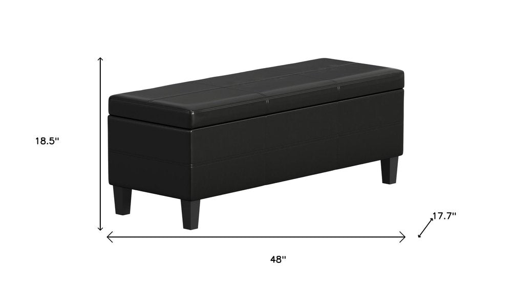 48" Black And Dark Brown Faux Leather And Solid Wood Upholstered Storage Bench With Flip Top HomeRoots