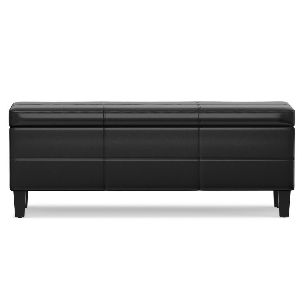 48" Black And Dark Brown Faux Leather And Solid Wood Upholstered Storage Bench With Flip Top HomeRoots