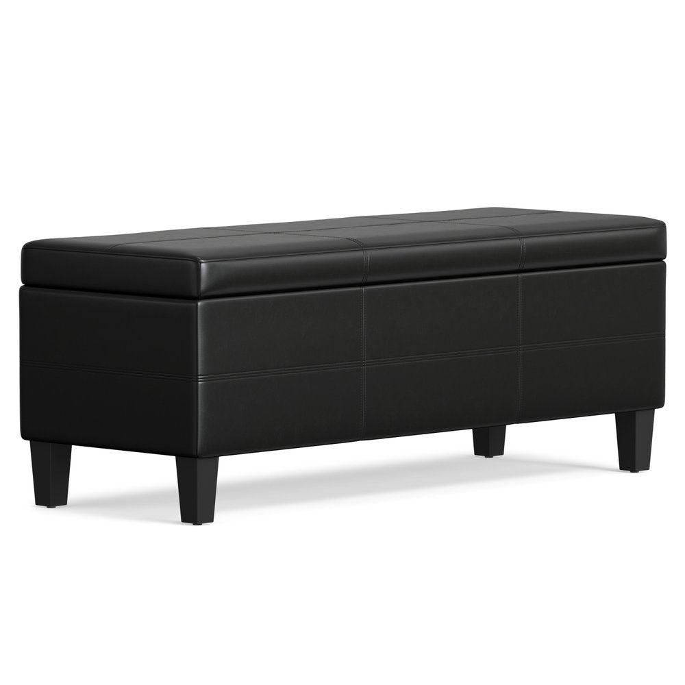 48" Black And Dark Brown Faux Leather And Solid Wood Upholstered Storage Bench With Flip Top HomeRoots