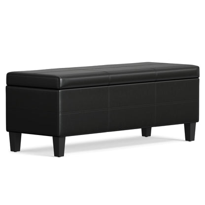 48" Black And Dark Brown Faux Leather And Solid Wood Upholstered Storage Bench With Flip Top HomeRoots
