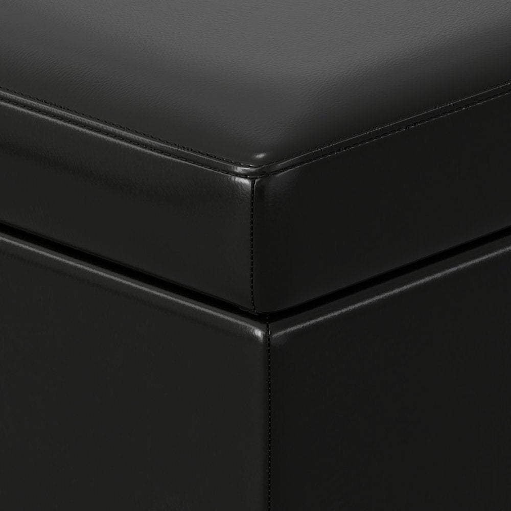 48" Black And Dark Brown Faux Leather And Solid Wood Upholstered Storage Bench With Flip Top HomeRoots