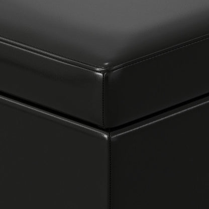 48" Black And Dark Brown Faux Leather And Solid Wood Upholstered Storage Bench With Flip Top HomeRoots