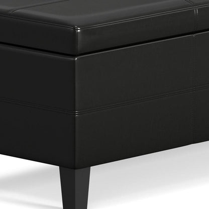 48" Black And Dark Brown Faux Leather And Solid Wood Upholstered Storage Bench With Flip Top HomeRoots