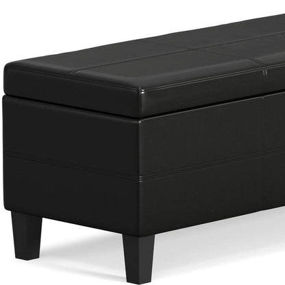 48" Black And Dark Brown Faux Leather And Solid Wood Upholstered Storage Bench With Flip Top