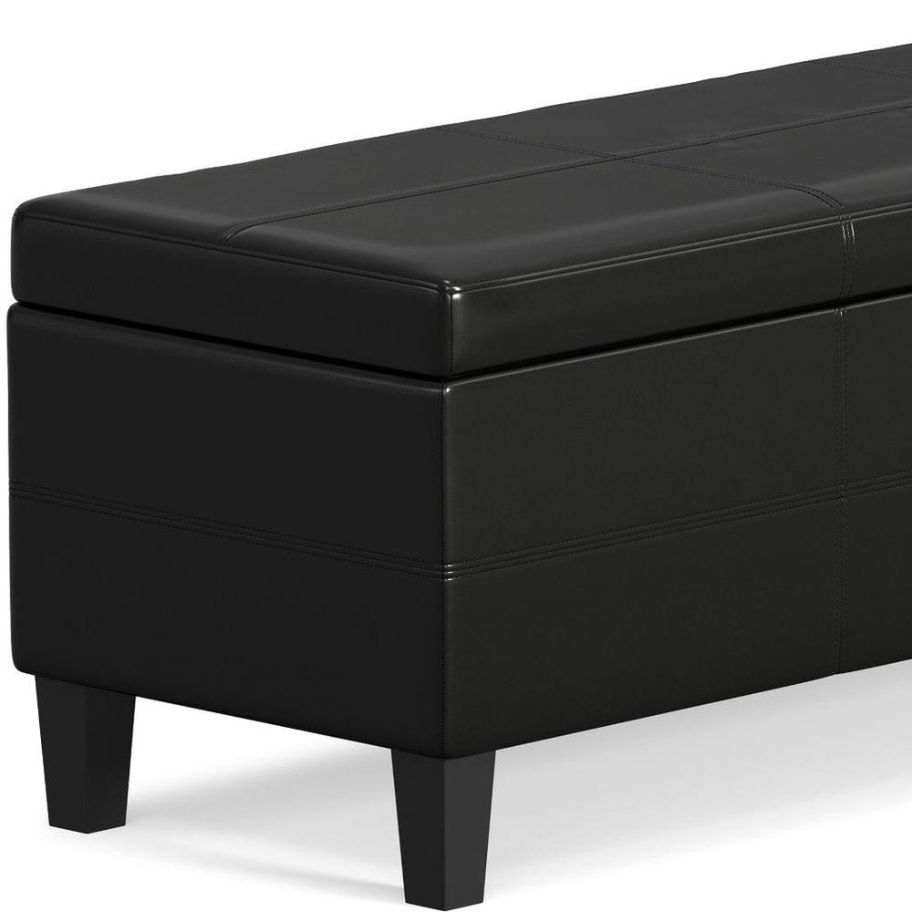 48" Black And Dark Brown Faux Leather And Solid Wood Upholstered Storage Bench With Flip Top HomeRoots