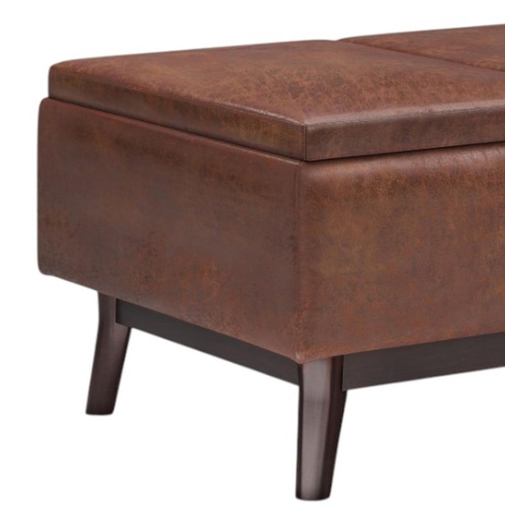 34" Black And Dark Brown Faux Leather Ottoman With Storage — view 10