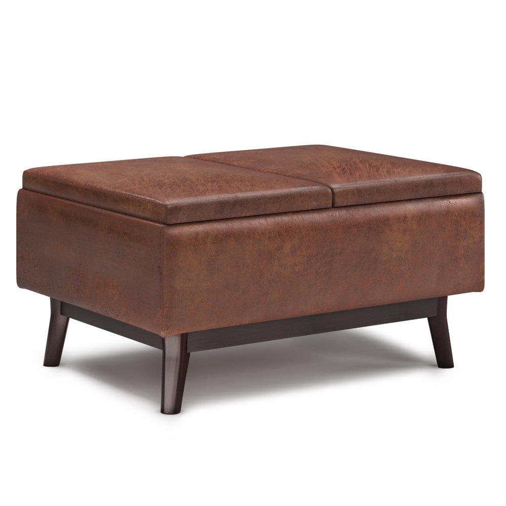 34" Black And Dark Brown Faux Leather Ottoman With Storage — view 1