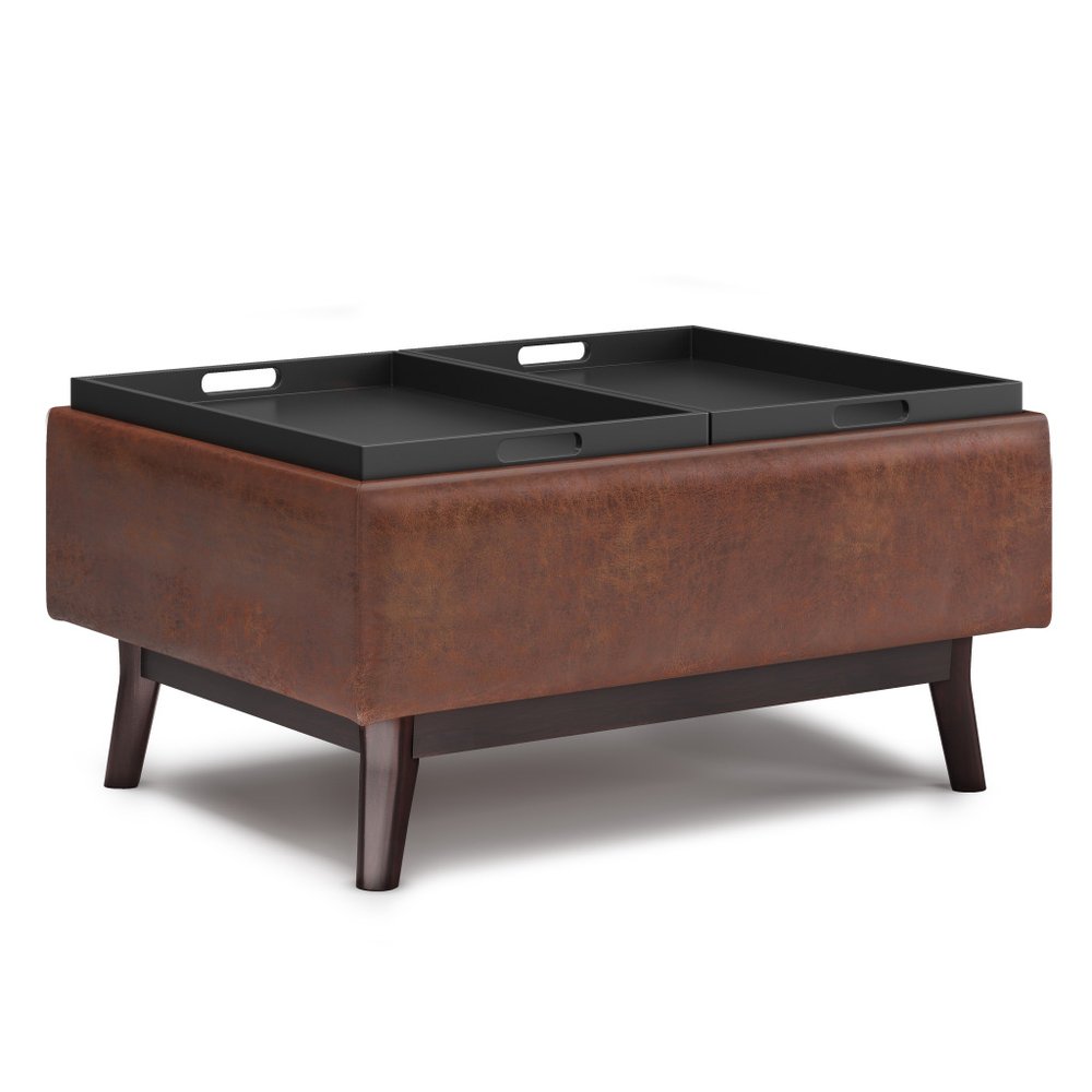 34" Black And Dark Brown Faux Leather Ottoman With Storage — view 2