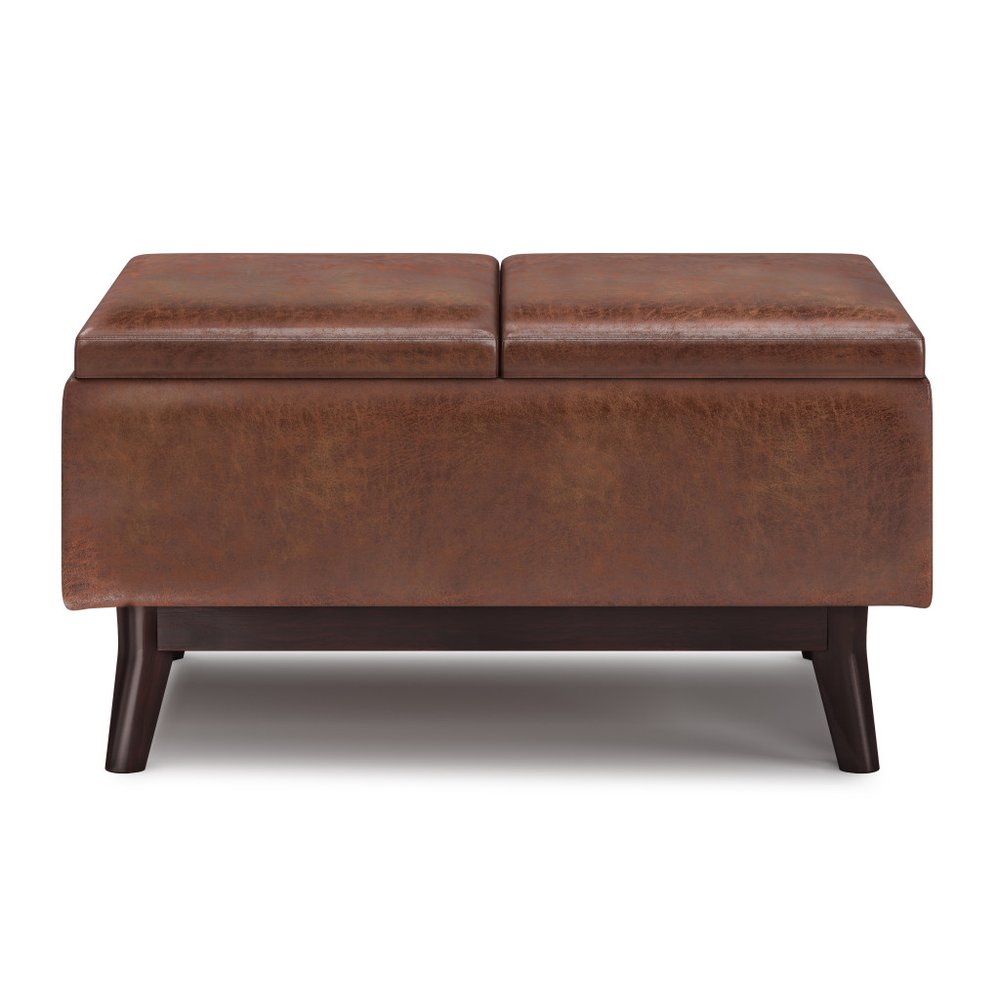 34" Black And Dark Brown Faux Leather Ottoman With Storage — view 3