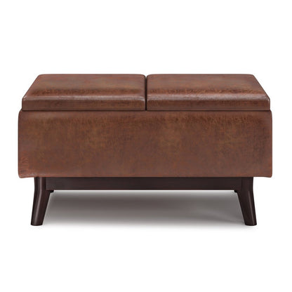 34" Black And Dark Brown Faux Leather Ottoman With Storage HomeRoots