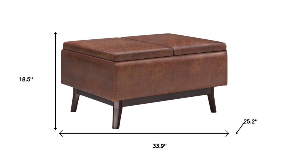 34" Black And Dark Brown Faux Leather Ottoman With Storage — view 9