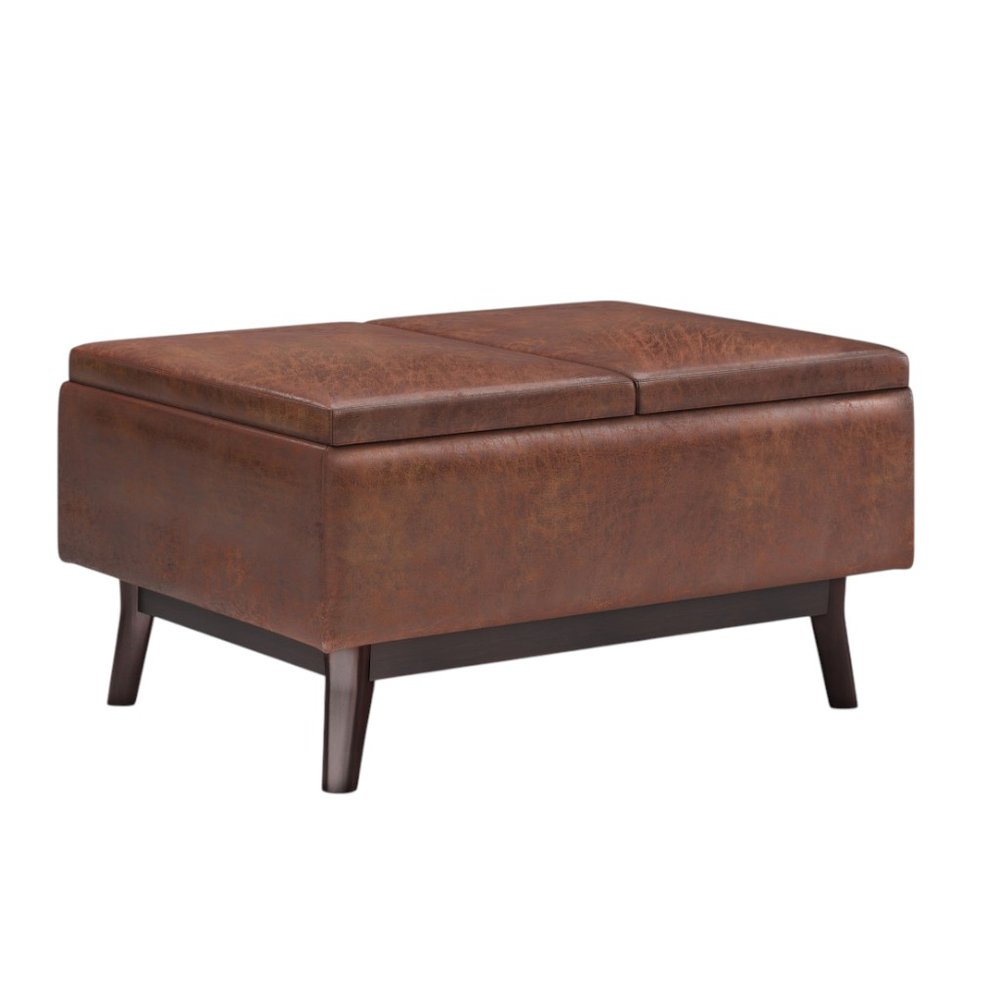 34" Black And Dark Brown Faux Leather Ottoman With Storage HomeRoots