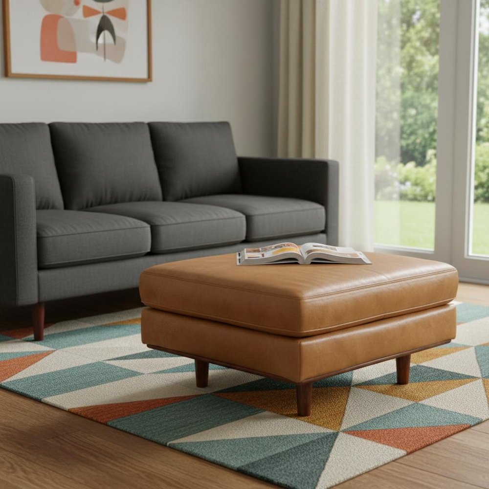 33" Sienna And Brown Genuine Leather Cocktail Ottoman HomeRoots