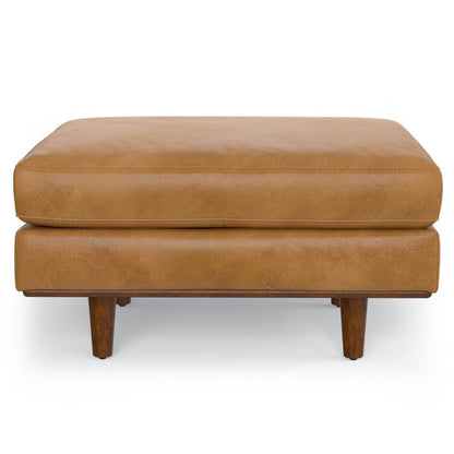 33" Sienna And Brown Genuine Leather Cocktail Ottoman HomeRoots
