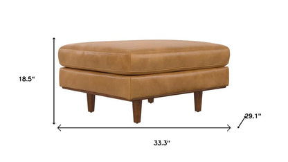 33" Brown Genuine Leather Cocktail Ottoman