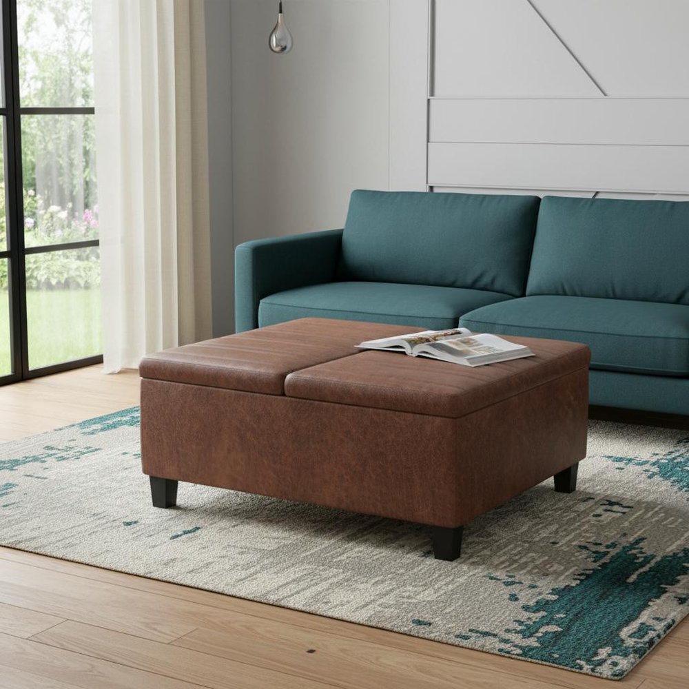36" Dark Brown And Espresso Faux Leather Ottoman With Storage HomeRoots