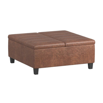 36" Dark Brown And Espresso Faux Leather Ottoman With Storage