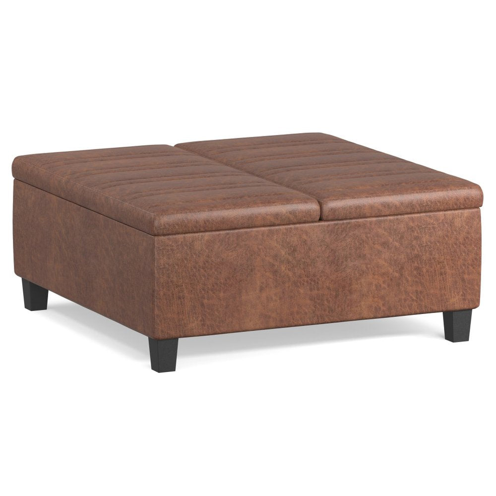36" Dark Brown And Espresso Faux Leather Ottoman With Storage — view 1