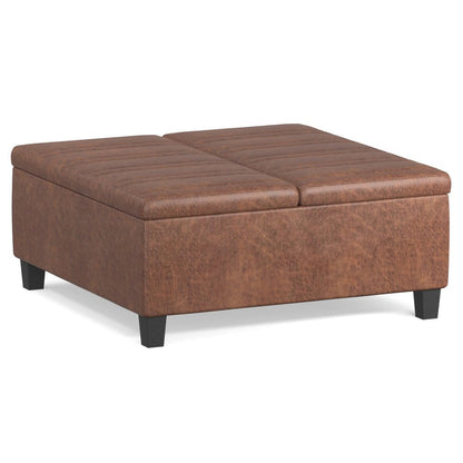 36" Dark Brown And Espresso Faux Leather Ottoman With Storage HomeRoots