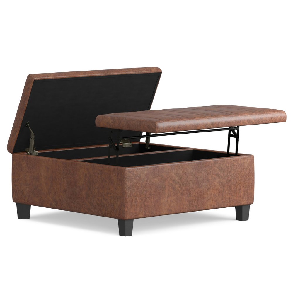 36" Dark Brown And Espresso Faux Leather Ottoman With Storage HomeRoots